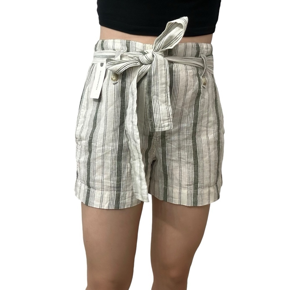 Anthropologie Shorts High Waisted White Stripe White Linen Boho Size 4 Small